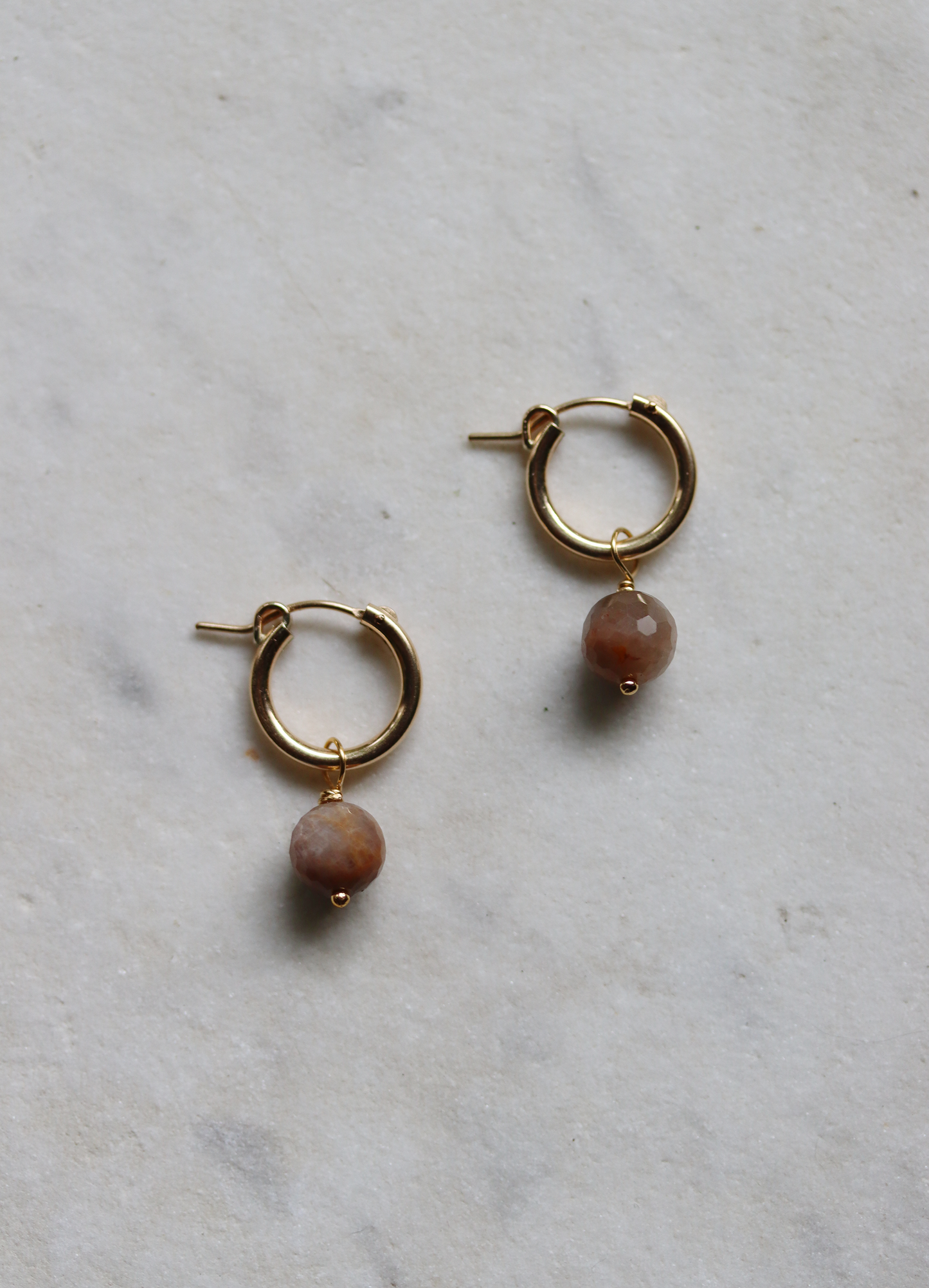 Mini Gold Fill Hoops with Black Sunstone Charms