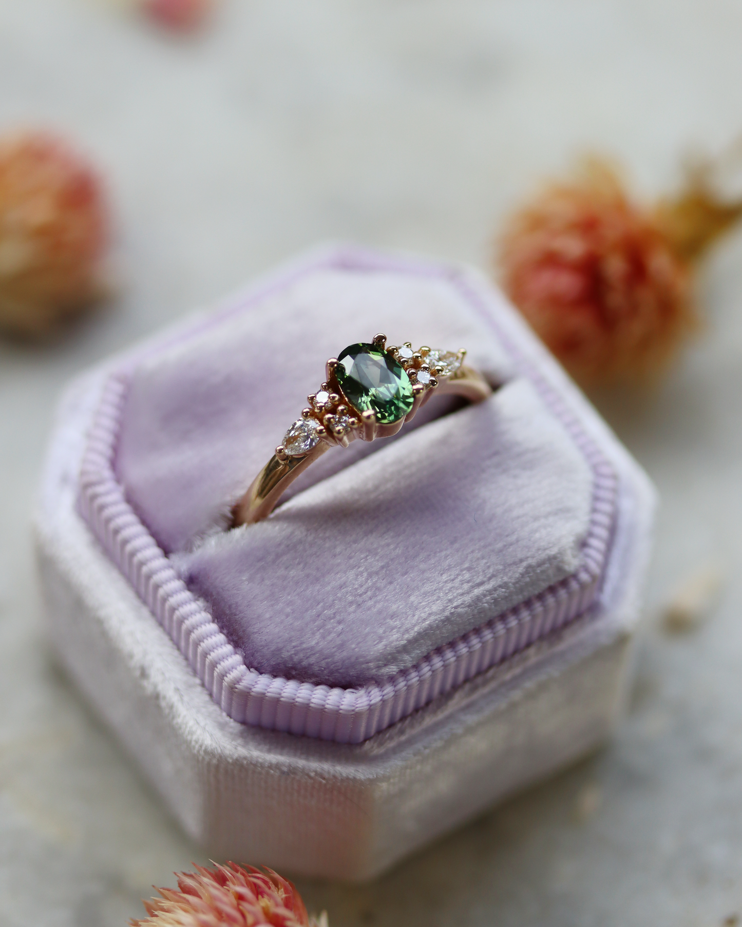 Isla 0.60ct Oval Cut Green Sapphire and Diamond Engagement Ring