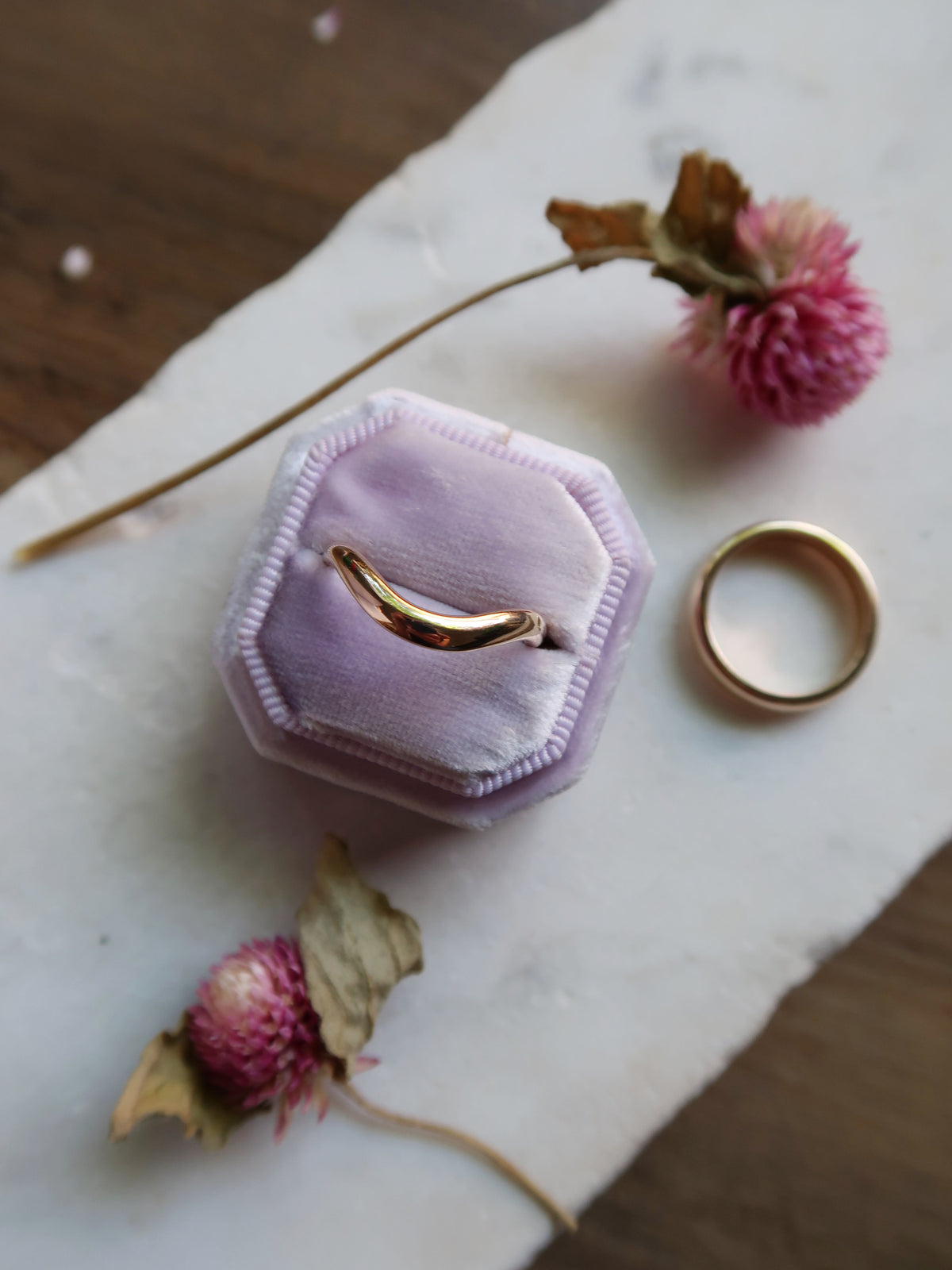 Two custom wedding bands created using heirloom gold from my client’s great grandparents.