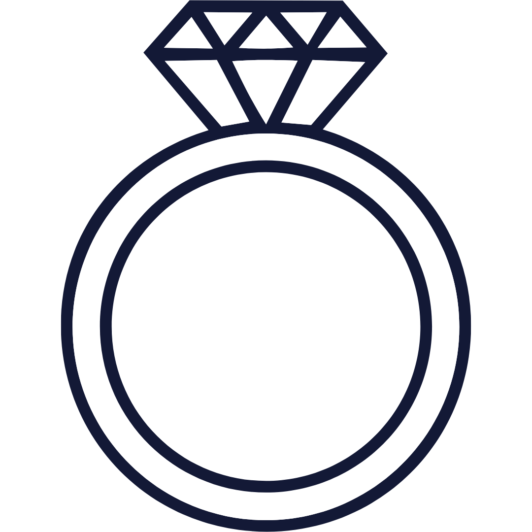 Diamond engagement ring icon used to represent the metal type or ring size of each Invidiosa Jewellery product. 