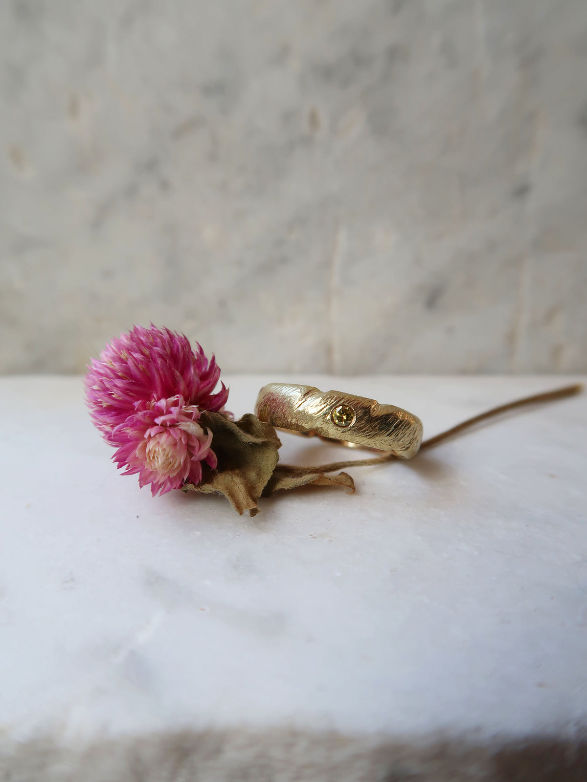 Bespoke 18k yellow gold Etched wedding band featuring a flush-set yellow diamond, to match my client’s partner’s engagement ring! How romantic!