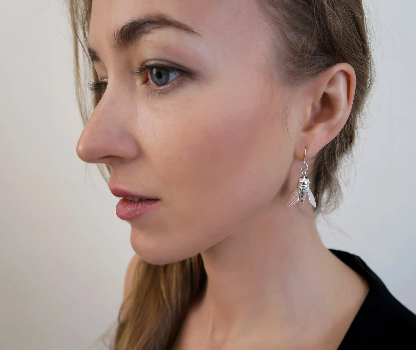 Sculptural Bee Dangle Earrings - Sterling Silver