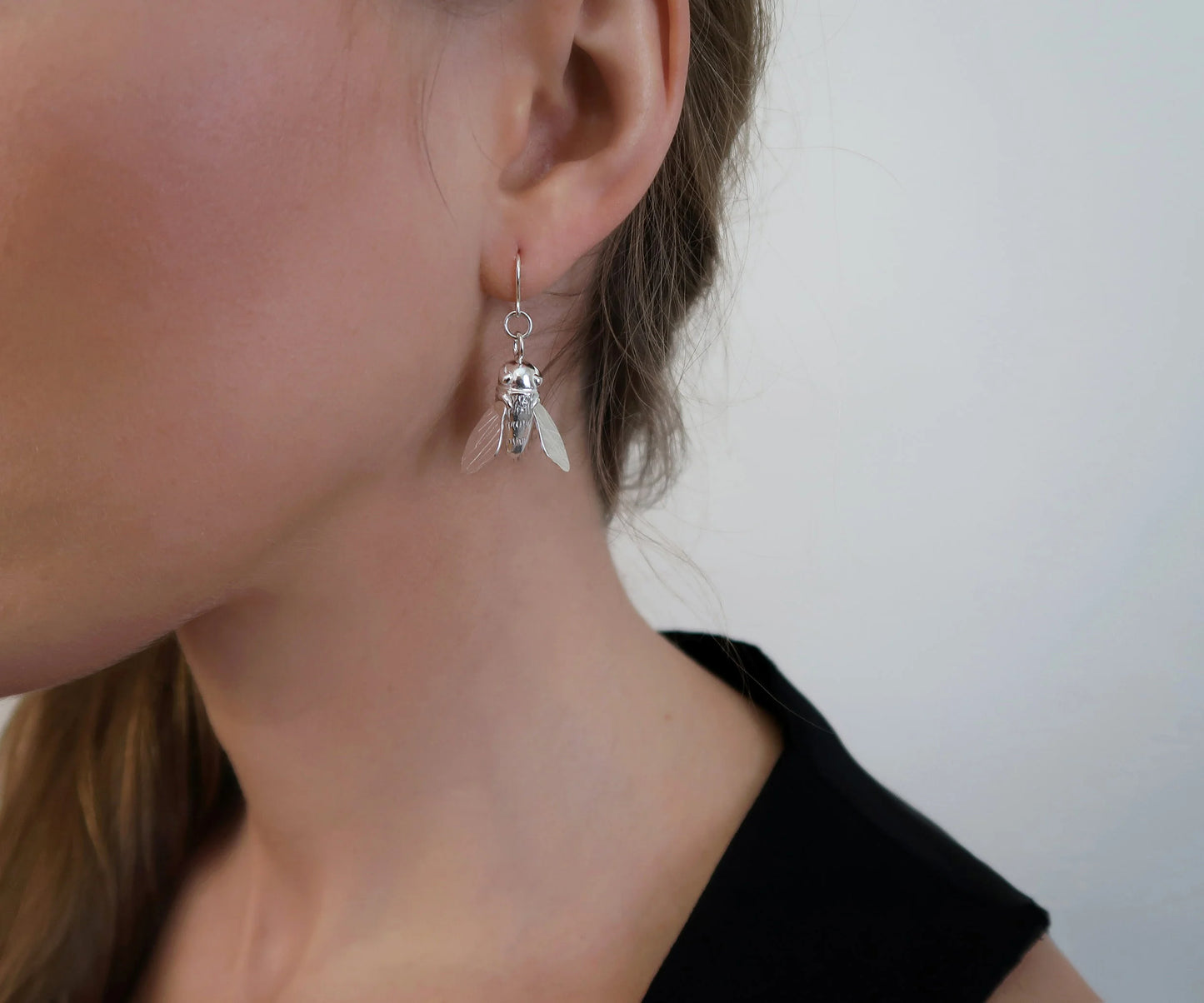 Sculptural Bee Dangle Earrings - Sterling Silver