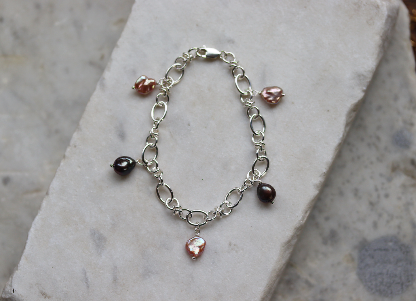 Pink and Plum Barbed Wire Pearl Charm Bracelet