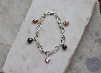 Pink and Plum Barbed Wire Pearl Charm Bracelet