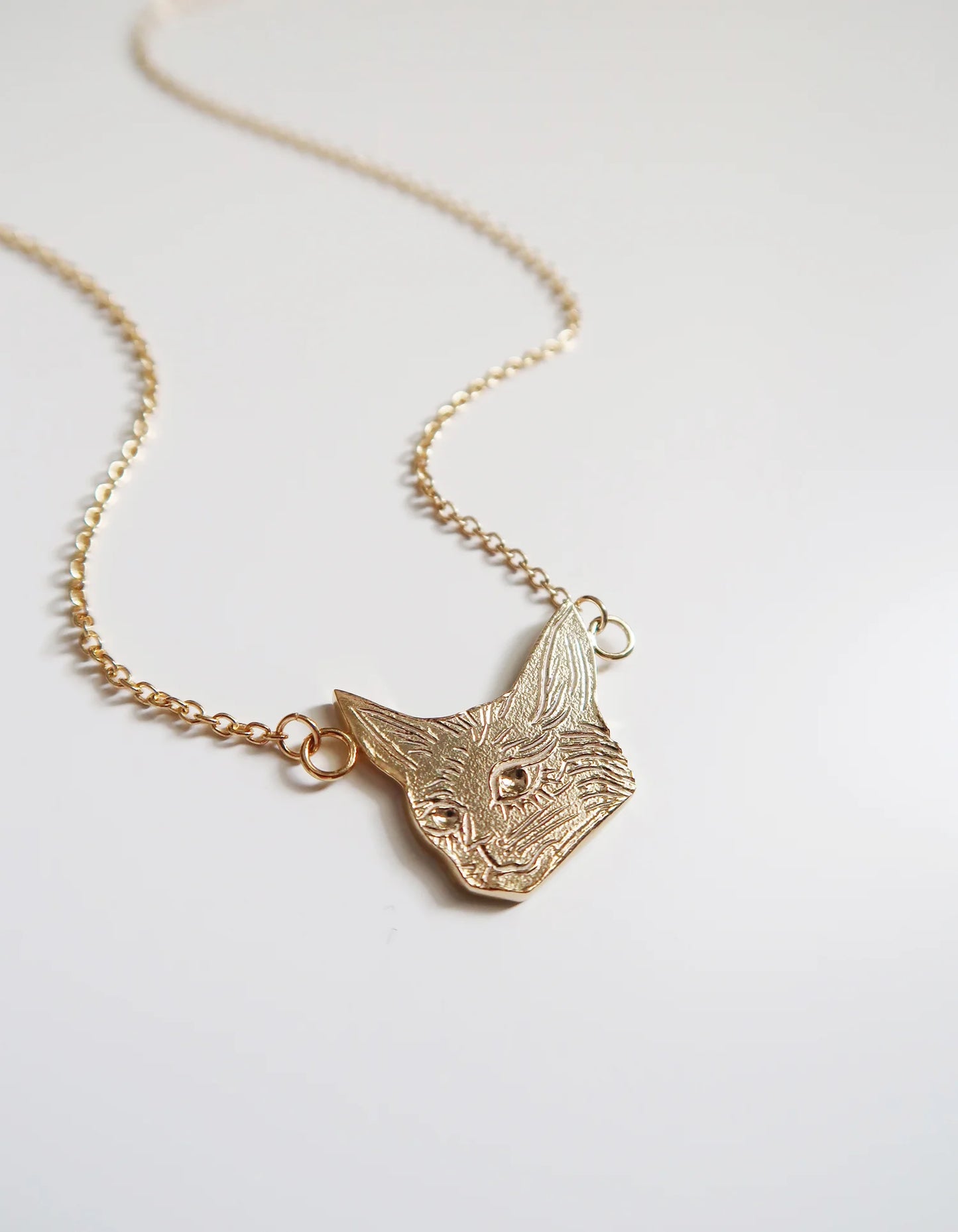 Cat Head Necklace - Gold Plated Sterling Silver