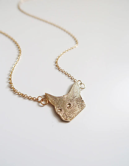 Cat Head Necklace - Gold Plated Sterling Silver