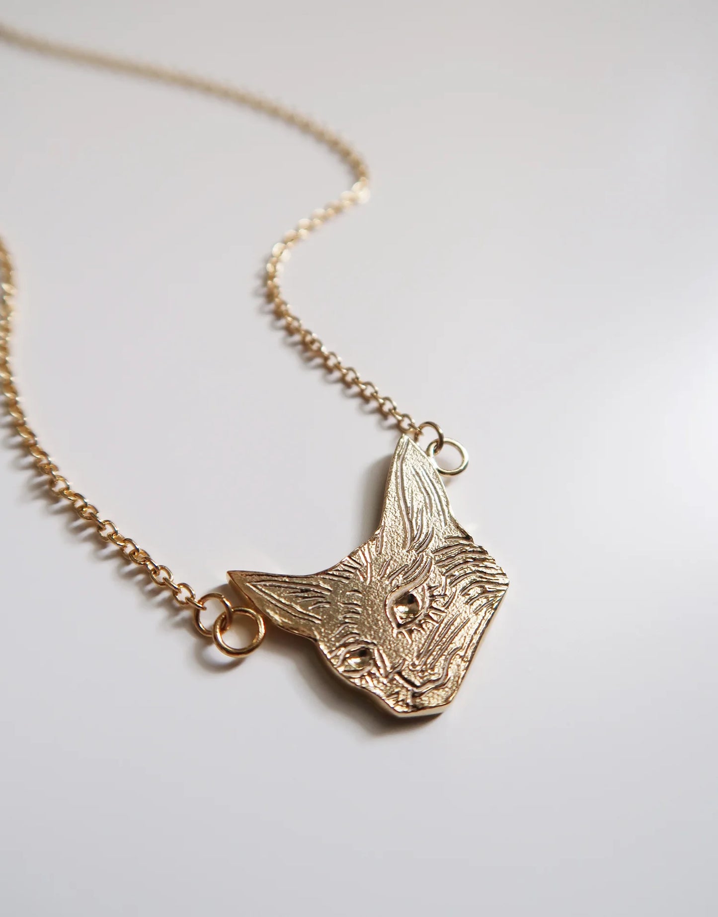 Cat Head Necklace - Gold Plated Sterling Silver