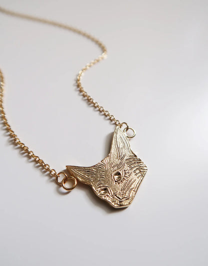 Cat Head Necklace - Gold Plated Sterling Silver