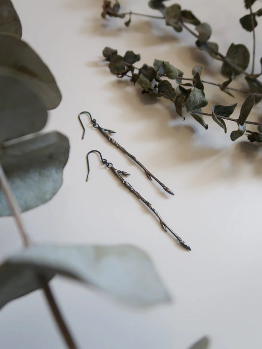 Branch Dangle Earrings - Oxidized Silver
