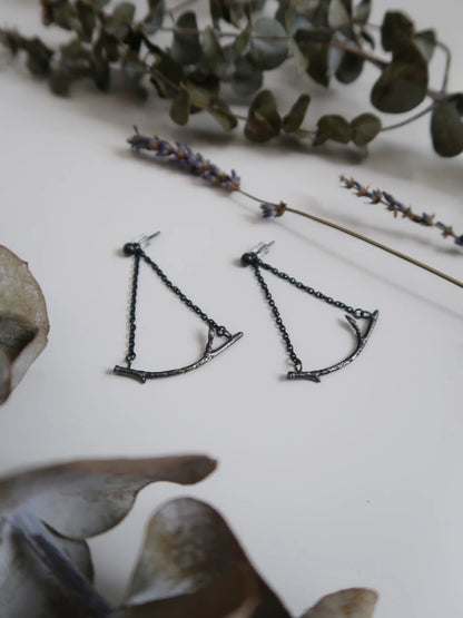 Branch Chandelier Earrings - Oxidized Silver