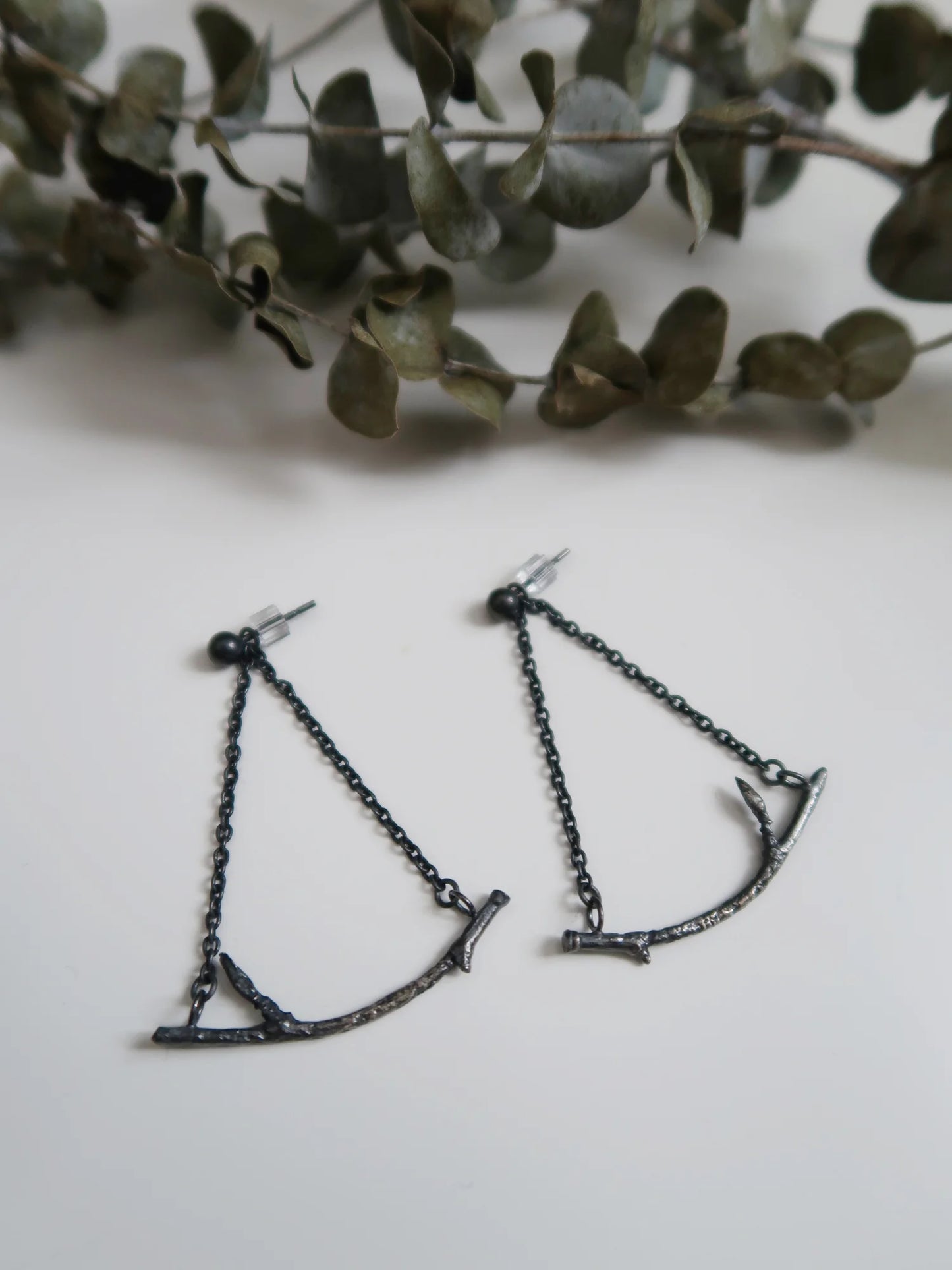 Branch Chandelier Earrings - Oxidized Silver