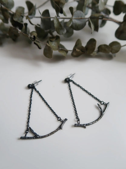 Branch Chandelier Earrings - Oxidized Silver