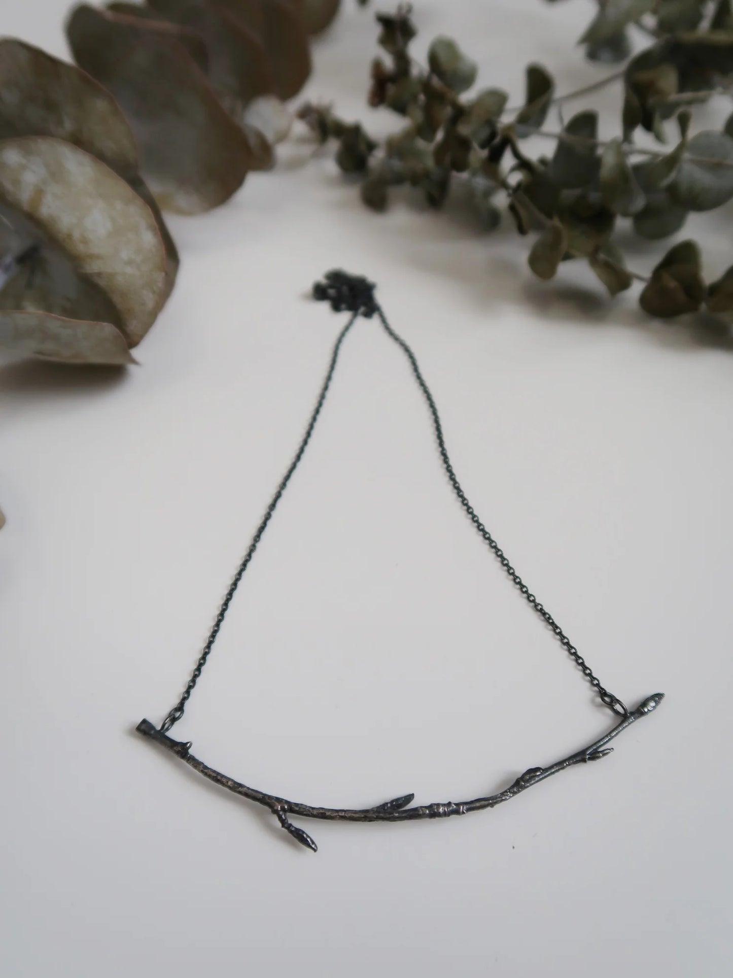 Curved Branch Necklace - Large - Oxidized Silver