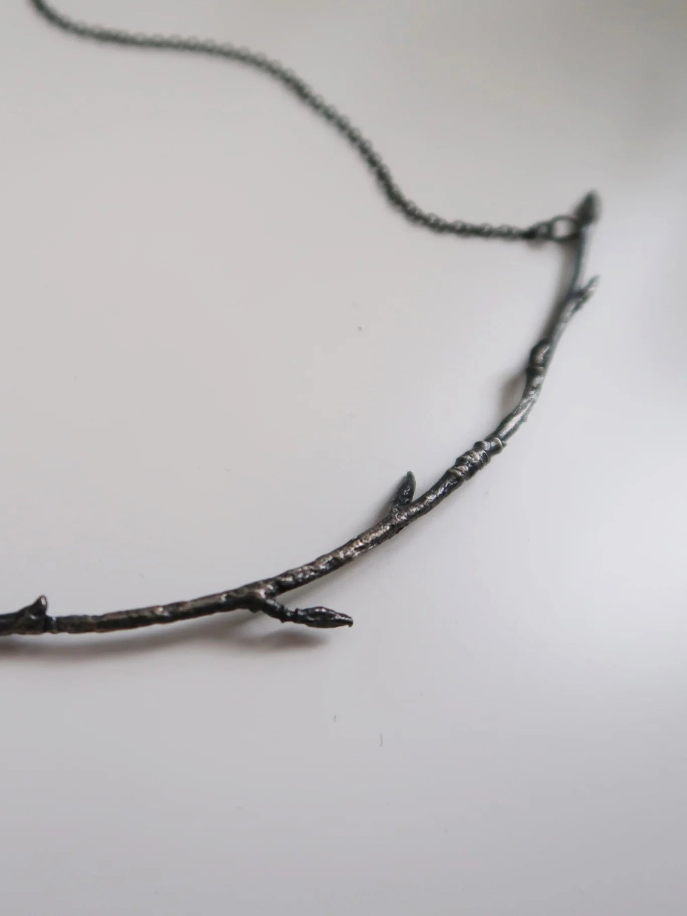 Curved Branch Necklace - Large - Oxidized Silver