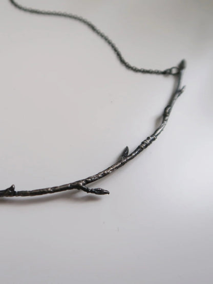 Curved Branch Necklace - Large - Oxidized Silver