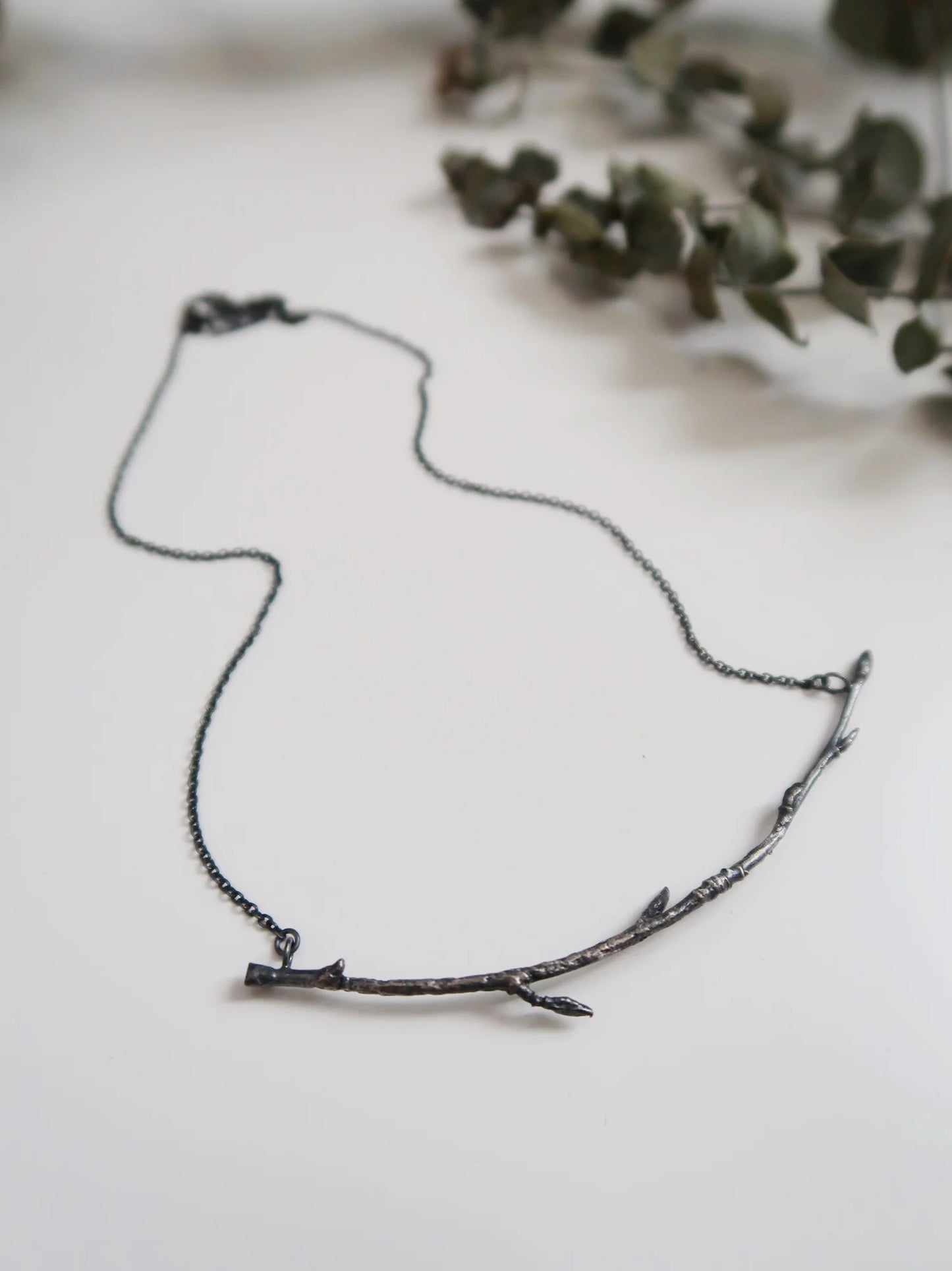 Curved Branch Necklace - Large - Oxidized Silver