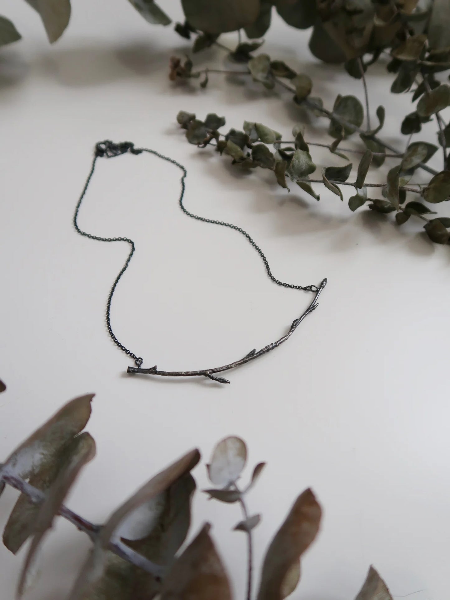 Curved Branch Necklace - Large - Oxidized Silver
