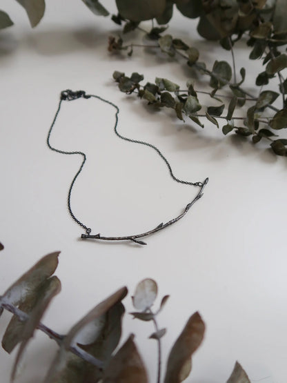 Curved Branch Necklace - Large - Oxidized Silver