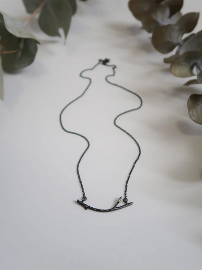Curved Branch Necklace - Small - Oxidized Silver