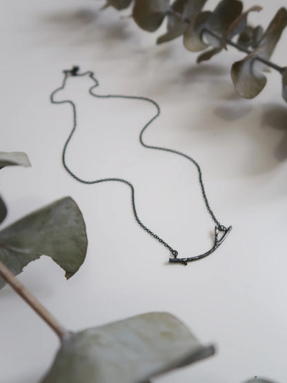 Curved Branch Necklace - Small - Oxidized Silver