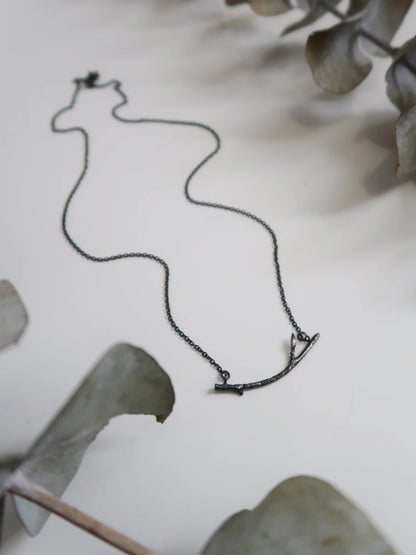 Curved Branch Necklace - Small - Oxidized Silver