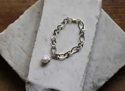 Chunky Sterling Silver Baroque Pearl Chain Bracelet