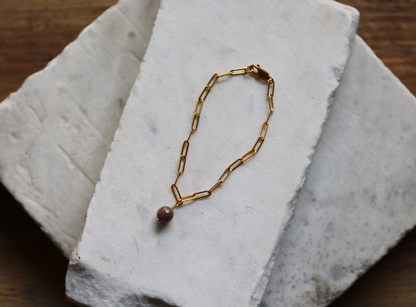 Gold Fill Paperclip Bracelet with Black Sunstone Charm