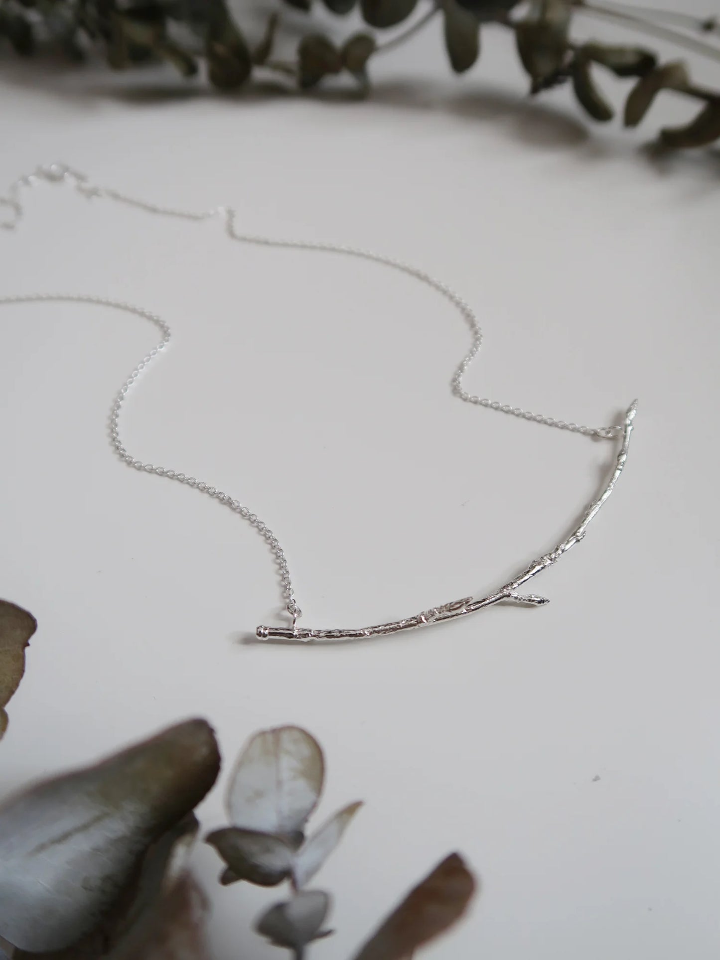 Curved Silver Branch Necklace - Size Large