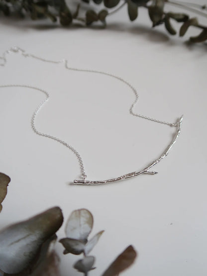 Curved Silver Branch Necklace - Size Large