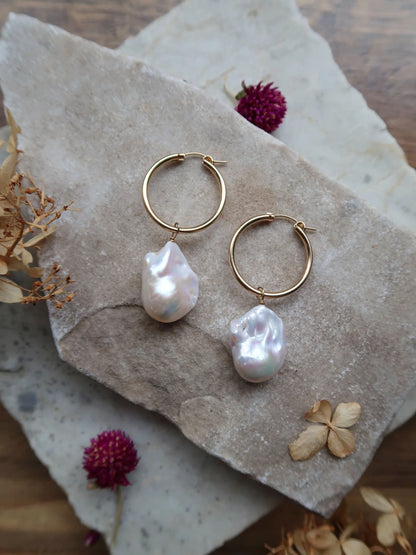 Baroque Pearl Hoop Earrings - Large