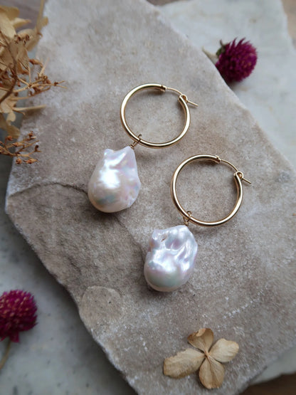 Baroque Pearl Hoop Earrings - Large