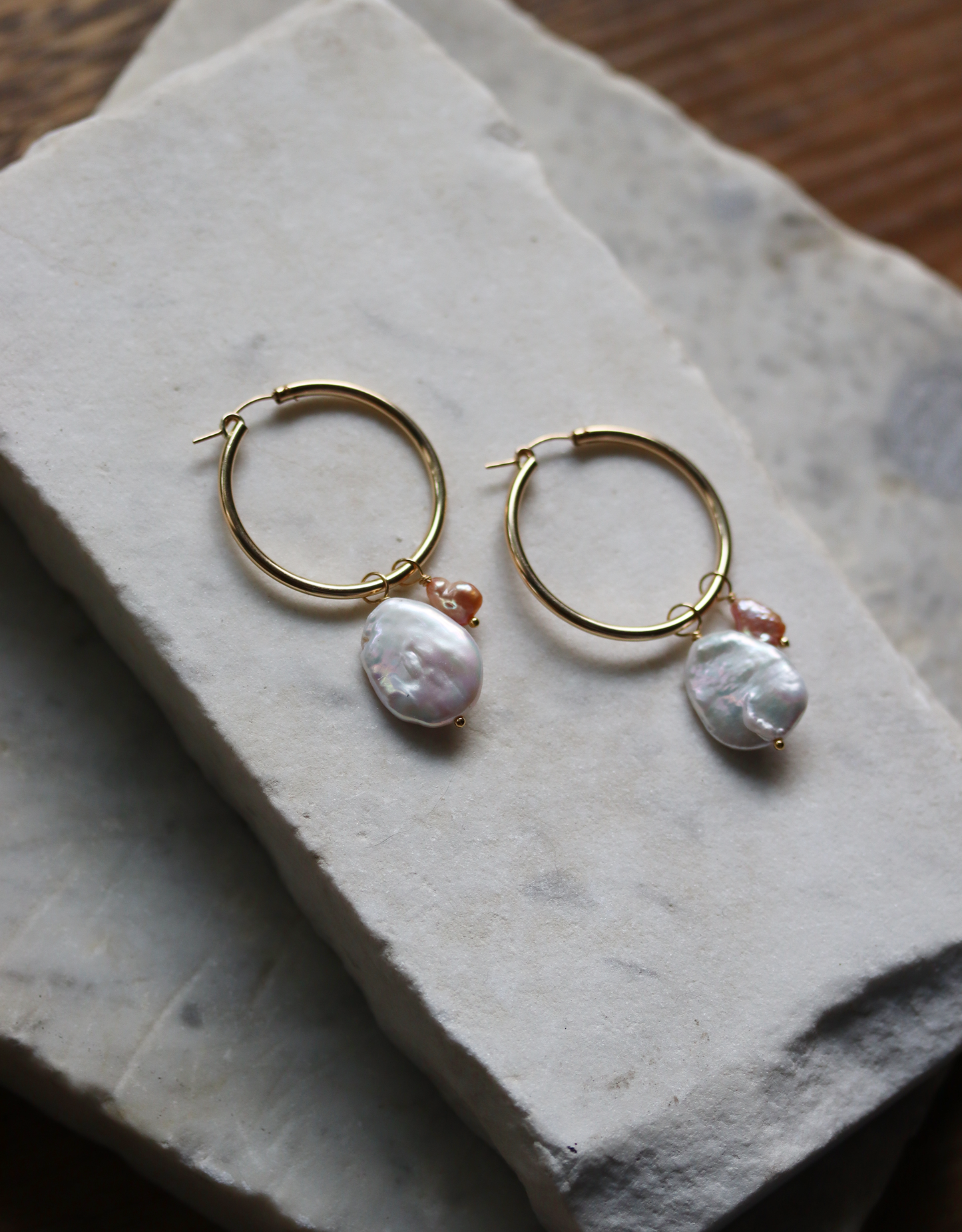 Oversized Pearl Charm Hoop Earrings - Pink and White