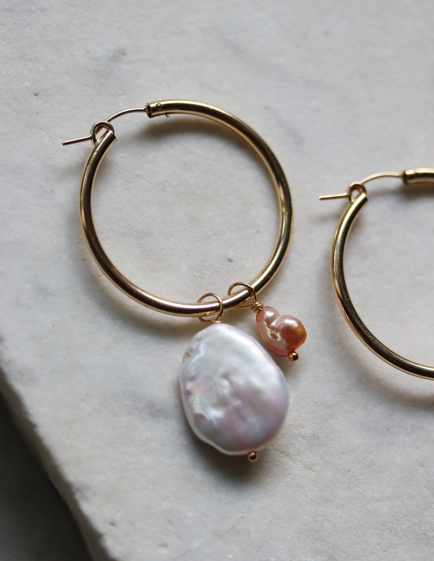 Oversized Pearl Charm Hoop Earrings - Pink and White