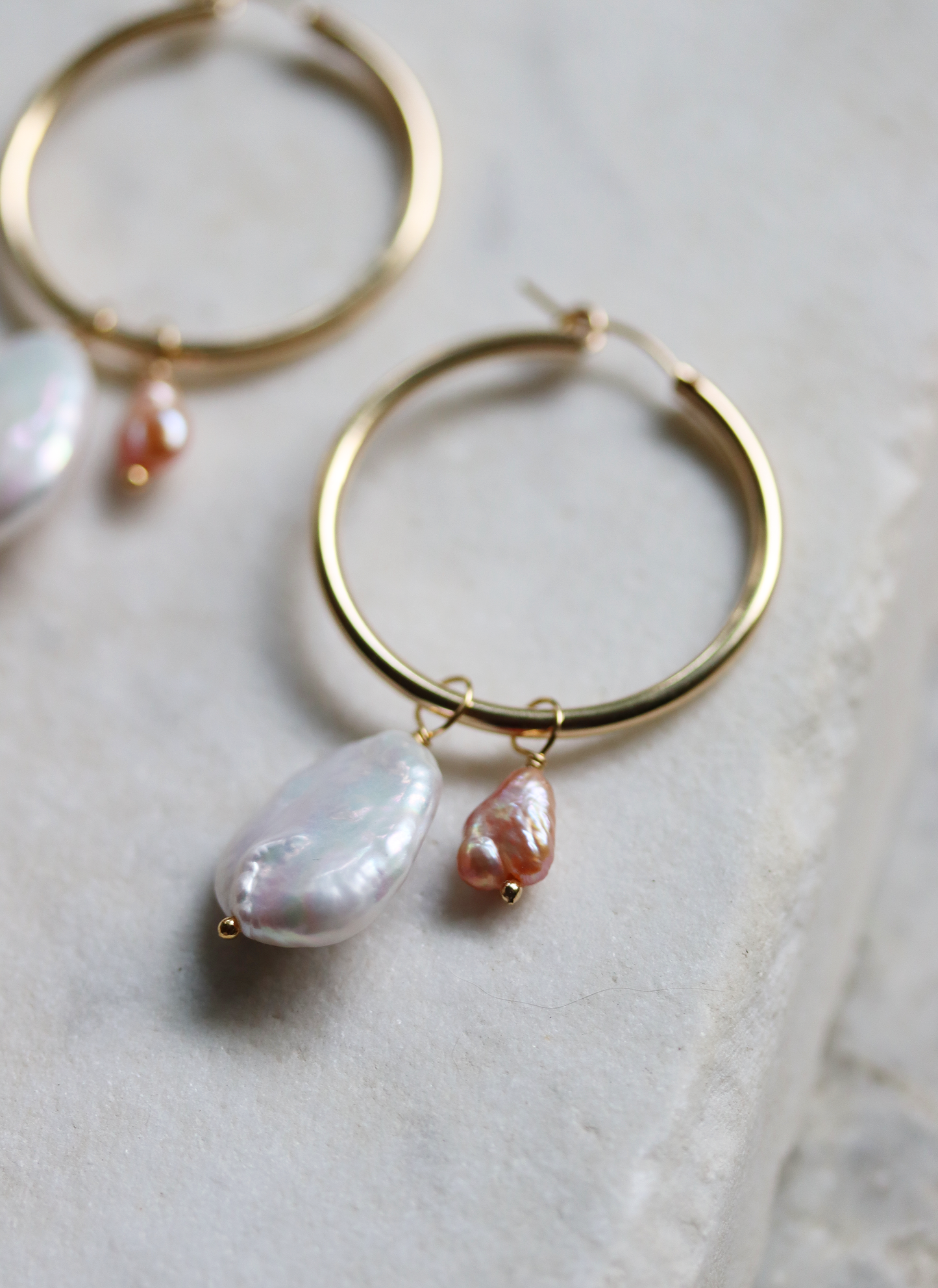 Oversized Pearl Charm Hoop Earrings - Pink and White