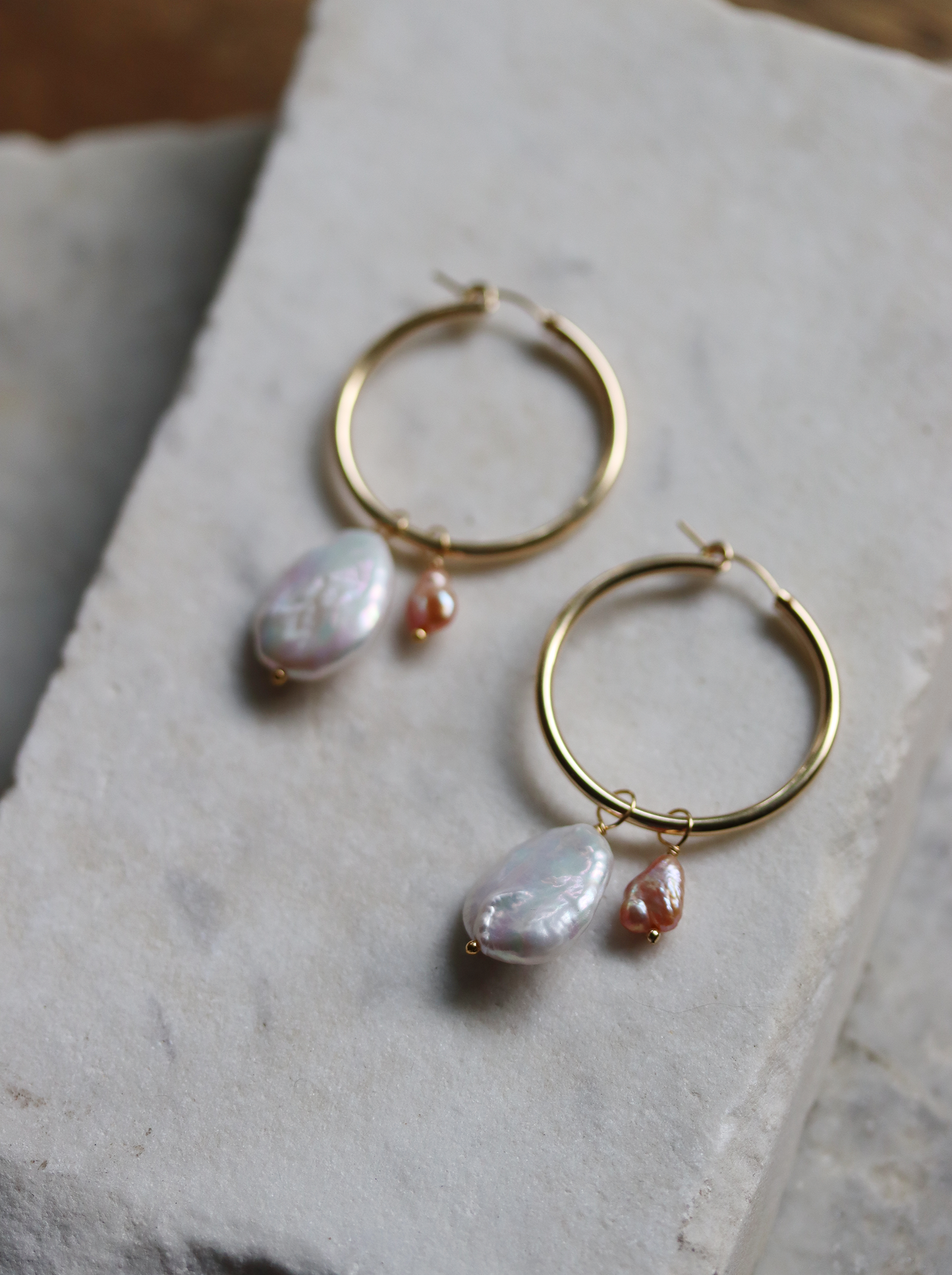 Oversized Pearl Charm Hoop Earrings - Pink and White