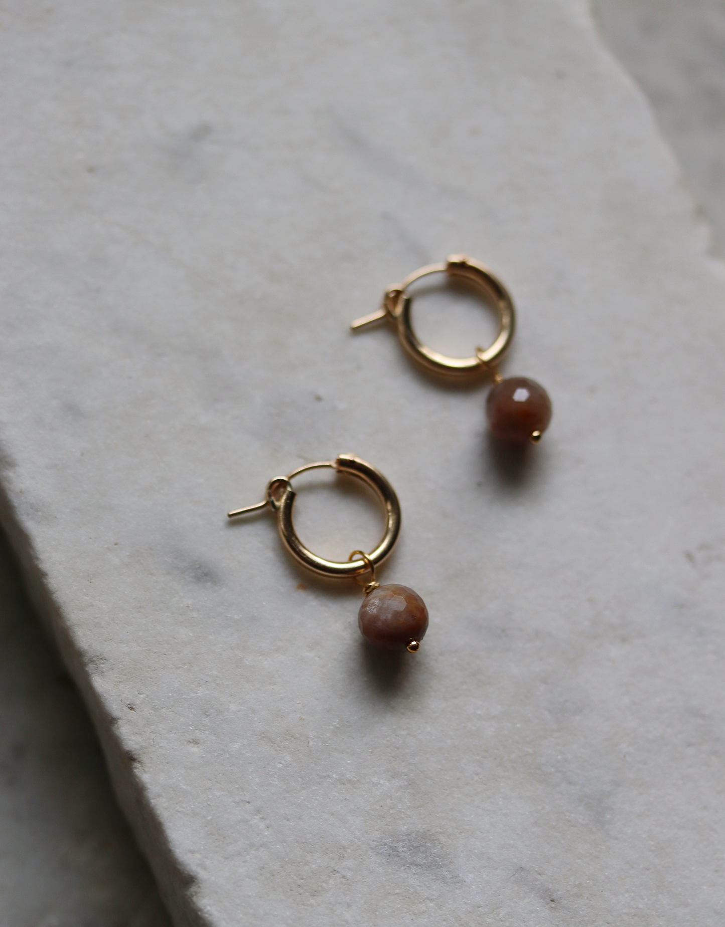 Mini Gold Fill Hoops with Black Sunstone Charms