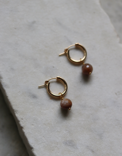 Mini Gold Fill Hoops with Black Sunstone Charms