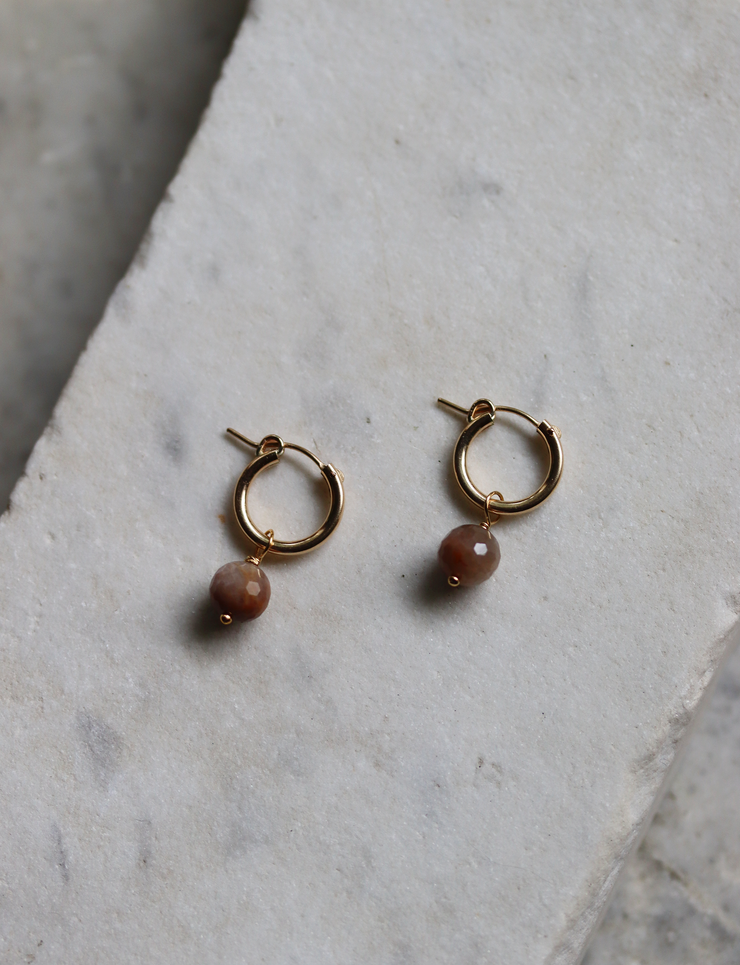 Mini Gold Fill Hoops with Black Sunstone Charms