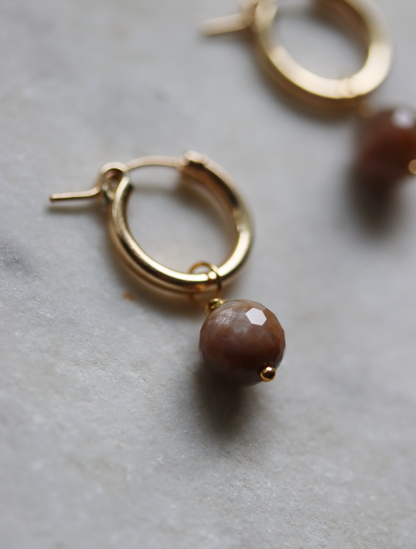 Mini Gold Fill Hoops with Black Sunstone Charms