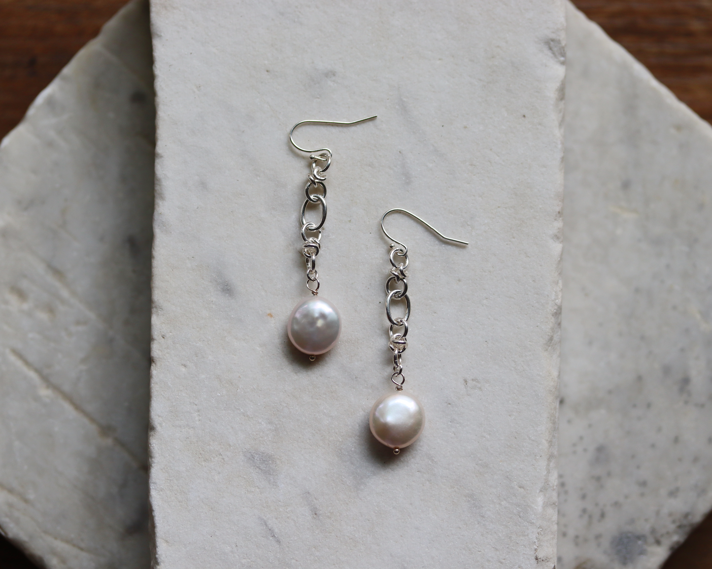 Barbed Wire Pearl Dangle Earrings - White
