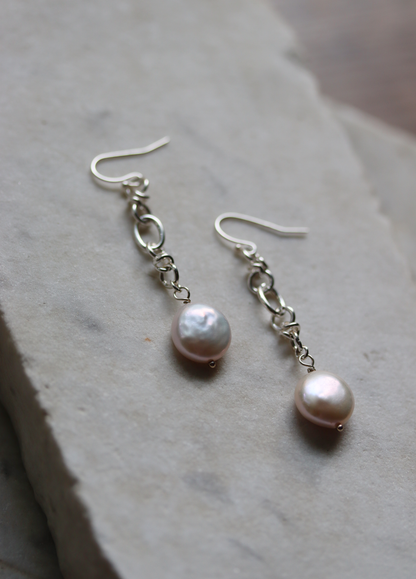 Barbed Wire Pearl Dangle Earrings - White