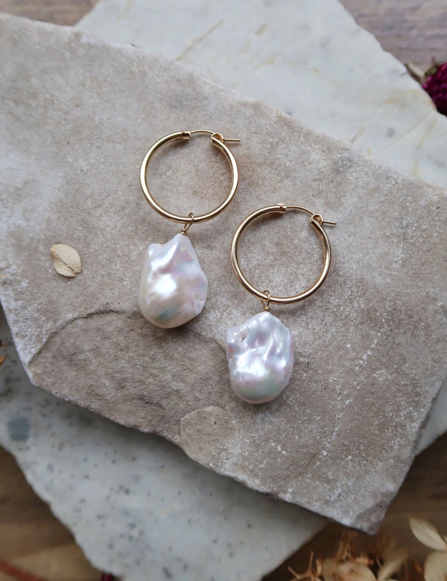 Baroque Pearl Hoop Earrings - Large