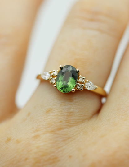 Isla 1.09ct Forest Green Oval Sapphire Engagement Ring
