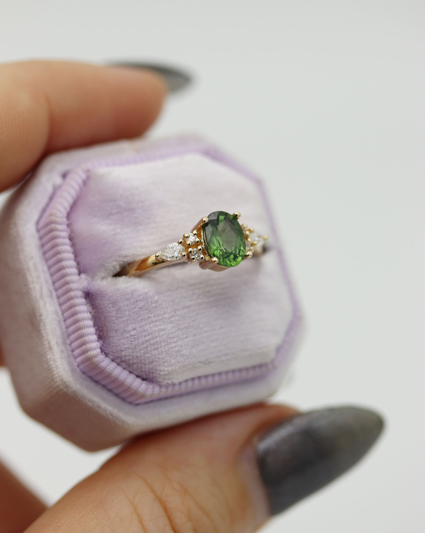 Isla 1.09ct Forest Green Oval Sapphire Engagement Ring