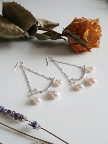 Branch Chandelier Dew Drop Earrings - Sterling Silver and Pearl