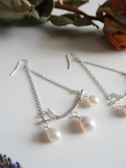 Branch Chandelier Dew Drop Earrings - Sterling Silver and Pearl