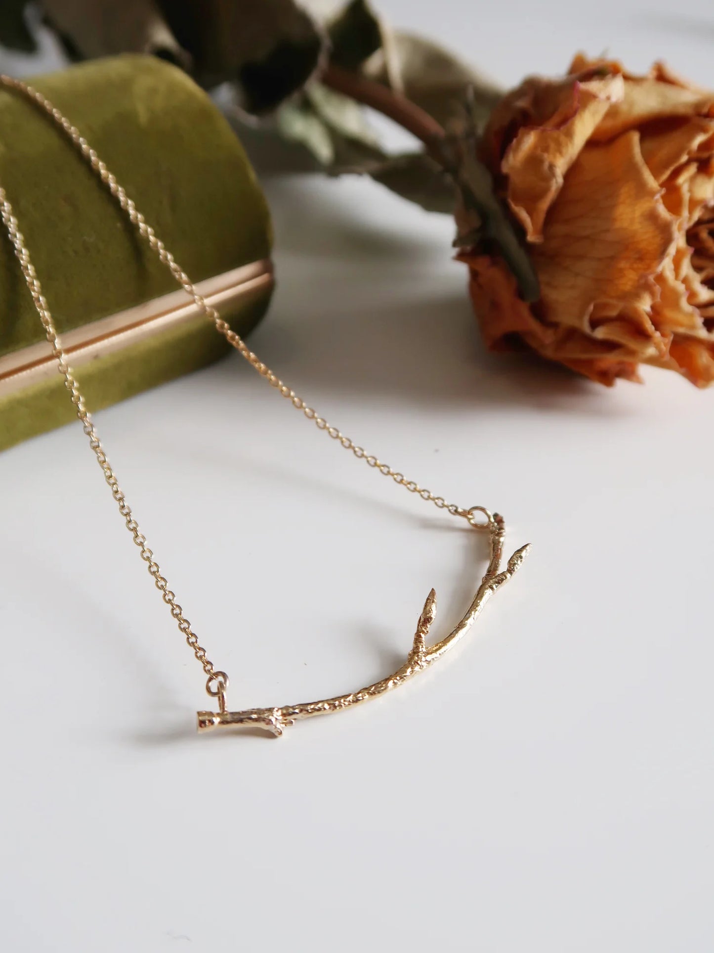 Curved Branch Necklace - Size Medium - Gold Plated Sterling Silver