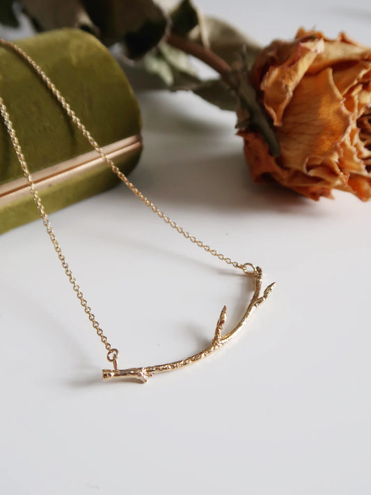 Curved Branch Necklace - Size Medium - Gold Plated Sterling Silver