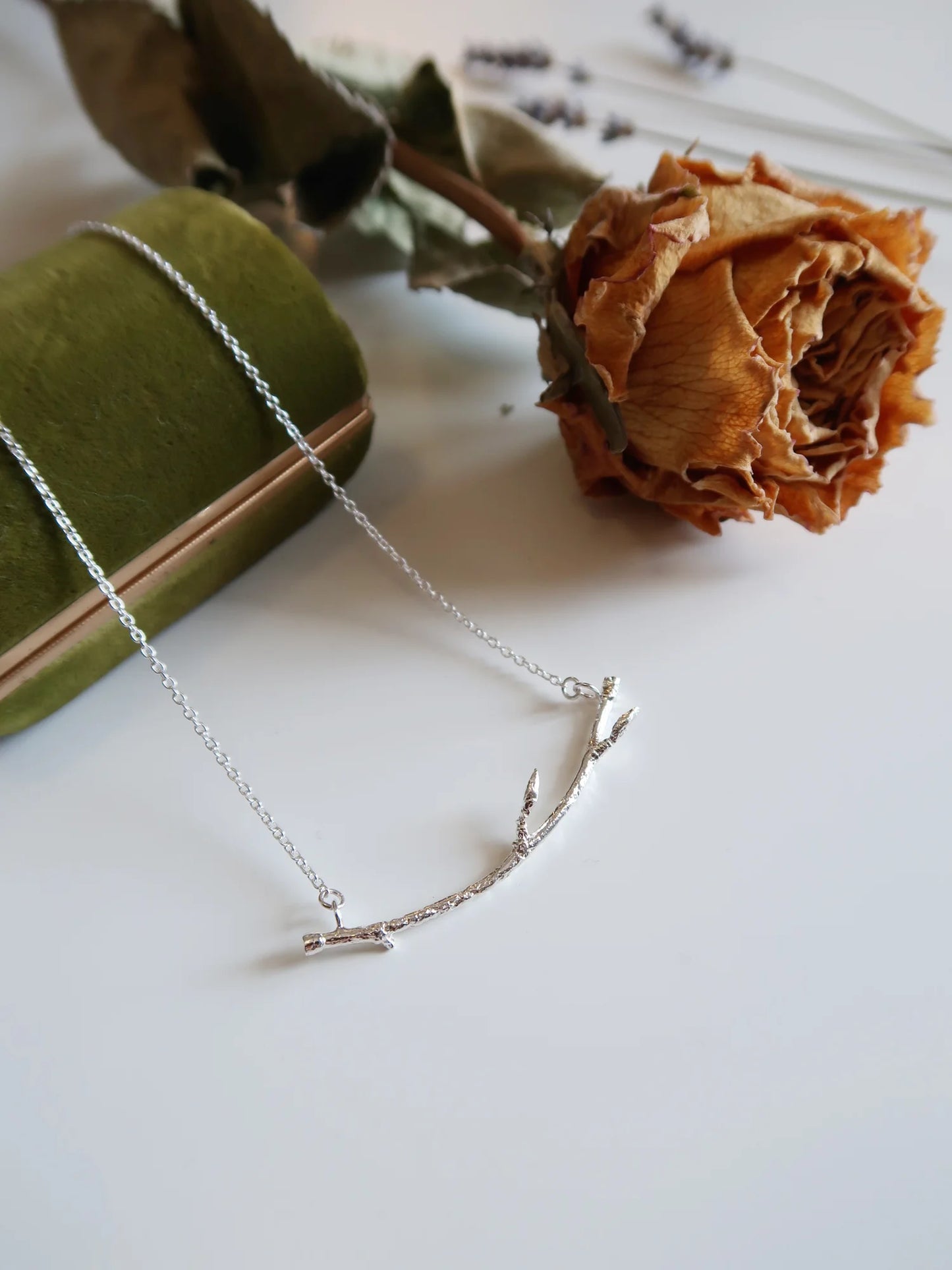 Curved Silver Branch Necklace - Size Medium